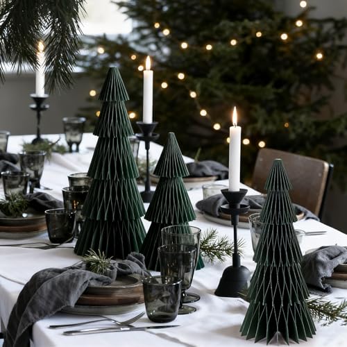 Paper Jazz 12 Inch Christmas Tree Honeycomb Decoration - Green, 3 Pieces