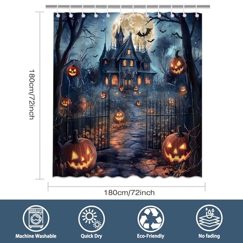 Halloween Castle Shower Curtain - Scary Night Design, 72x72