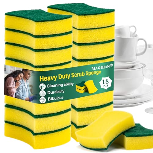MAQIHAN 18PCS Heavy Duty Kitchen Scrub Sponges for Dishes