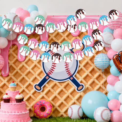 Yexiya Ice Cream Baseball Theme Party Banner - 4 Pcs Hanging Decor