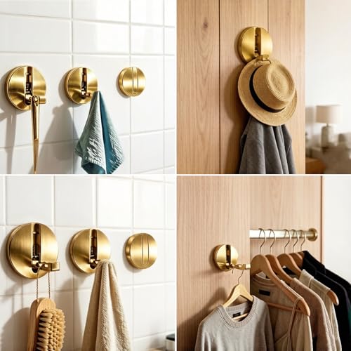 Foldable Heavy Duty Metal Wall Hooks - 2PCS Brushed Gold Towel Hooks
