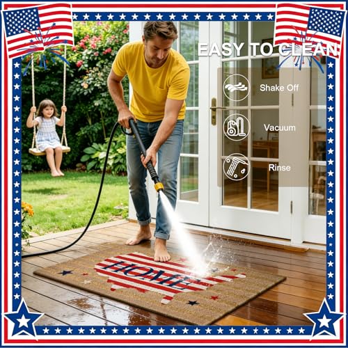 American Map Patriotic Welcome Mat - 17" x 29" Non-Slip Outdoor Doormat