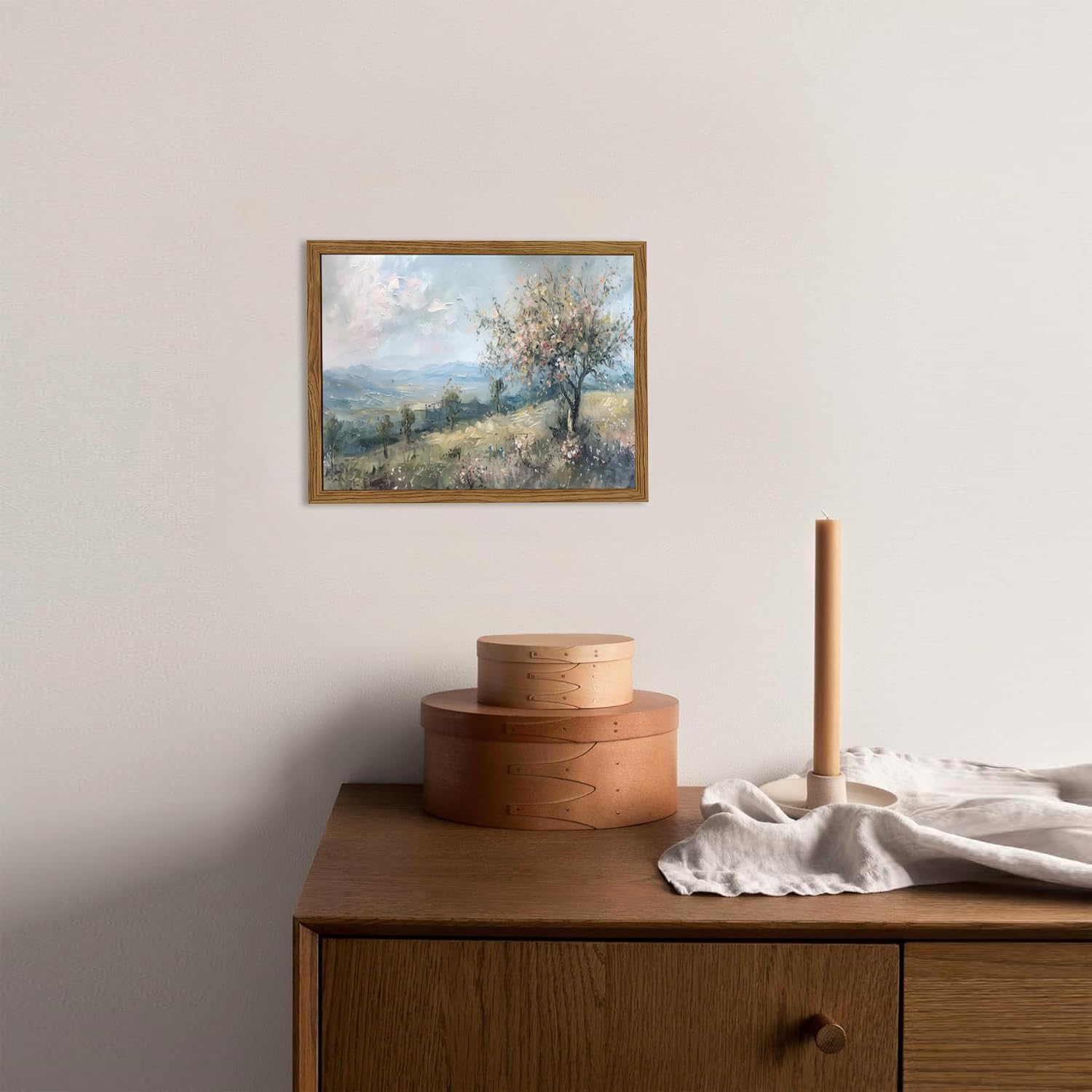 Skiennix Cottagecore Wall Art - Vintage Blue Nature Landscape Canvas Print | 8x10 Inch Framed Decor for Bedroom & Living Room