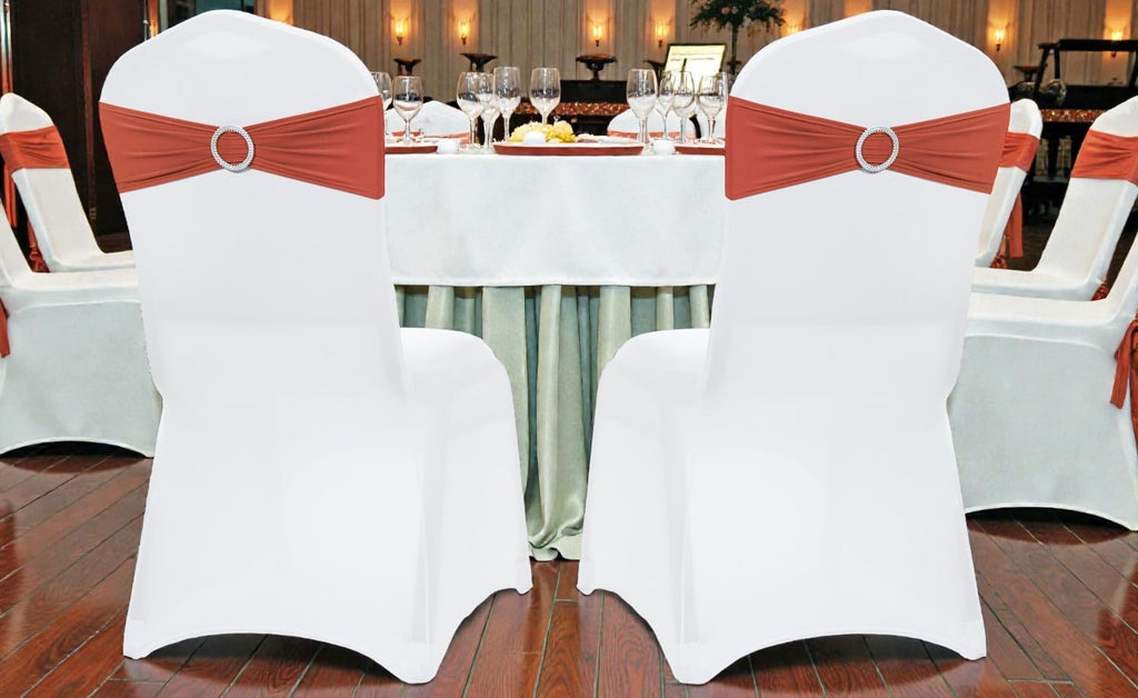 MDS Premium Spandex Chair Sashes - Stretch Chair Cover Bands with Buckle Slider | Pack of 50 - Terracotta