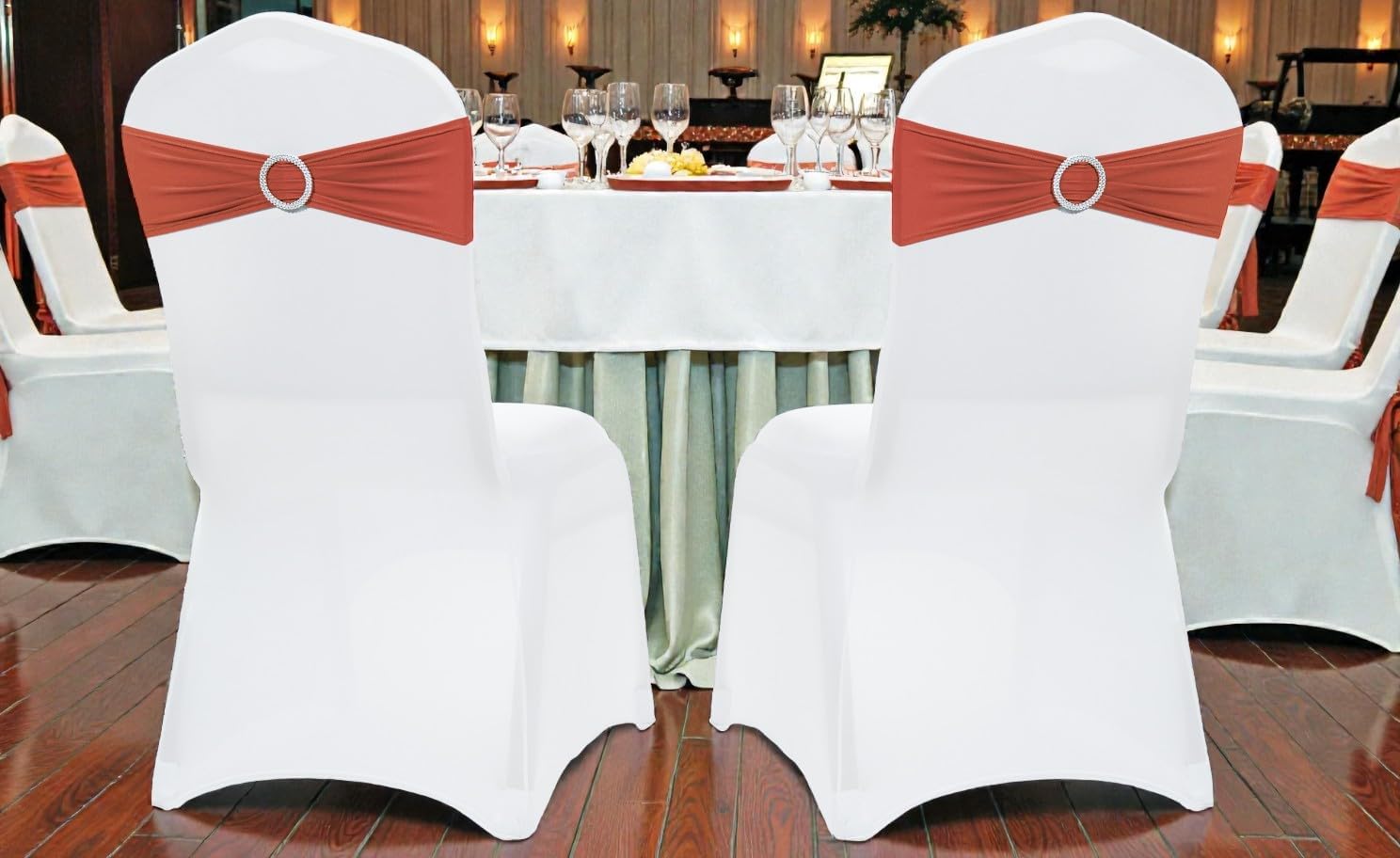 MDS Premium Spandex Chair Sashes - Stretch Chair Cover Bands with Buckle Slider | Pack of 50 - Terracotta