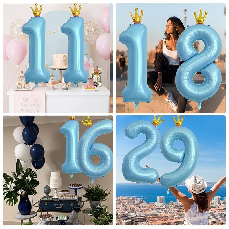 40 Inch Blue Number 14 Foil Balloon with Crown for Birthday Party