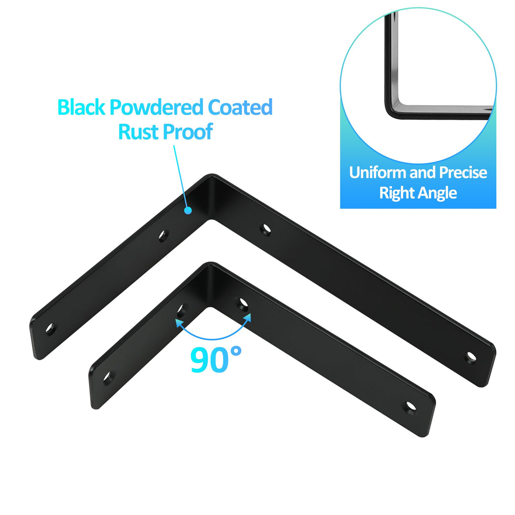 Redunest L Floating Shelf Brackets,4 Pack Heavy Duty L Brackets for Shelves, L 5" X H 4" Black Metal Countertop Support Brackets,Wall Mounting for Wood