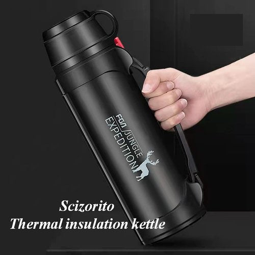 Scizorito Stainless Steel Vacuum Bottle, Hot & Cold Beverage Portable Insulated Kettle, Car Portable Travel Coffee Mug with Leak-proof Built-in Lid, Suit for Home, Gift, Outdoor Sport (64.2 oz)