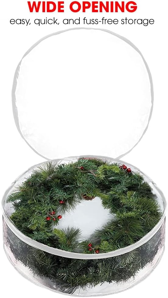 ProPik Christmas Wreath Storage Bag - Waterproof 48-Inch Clear PVC Container | 2 Pack with Handles