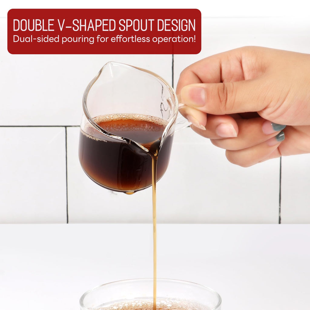 Mcupper 2 Pack Espresso Cups 4 OZ, Double Spouts Cups with Handle and 2 Stainless Steel Spoons, Espresso Shot Glasses, Milk Cup, Clear Glass for Espresso Machine