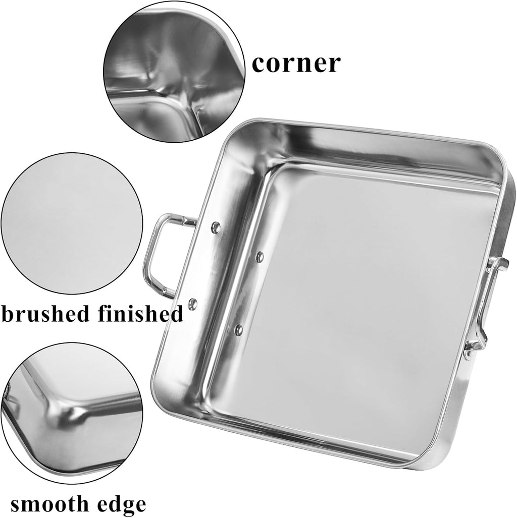 Tebery Square Cake Pan Set - Deep Stainless Steel Nonstick Baking Pans with Handles | 3-Piece Bakeware Set