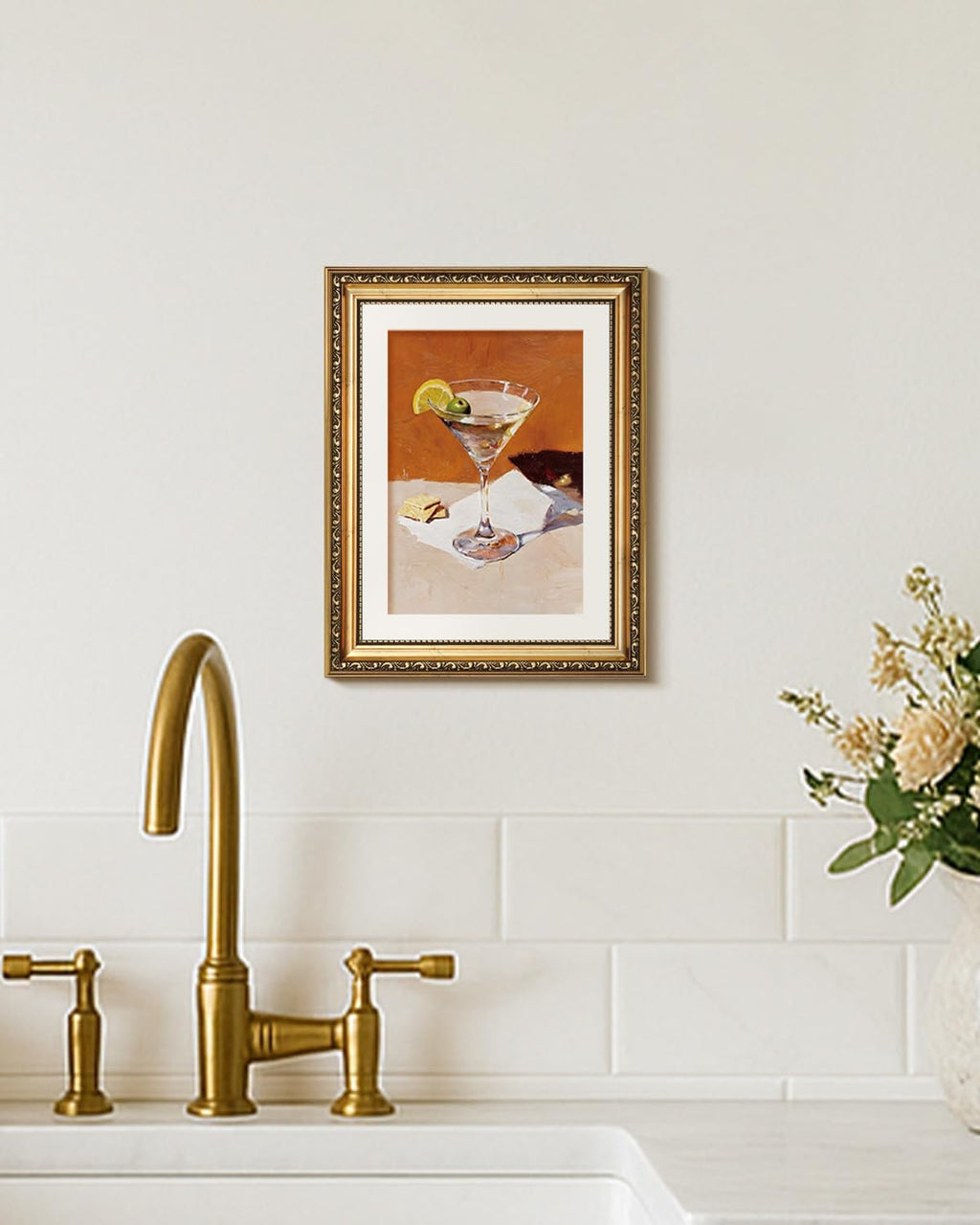 VIYYIEA Vintage Gold Framed Wall Art - Classic Martini Artwork Prints for Living Room | 14L x 11W
