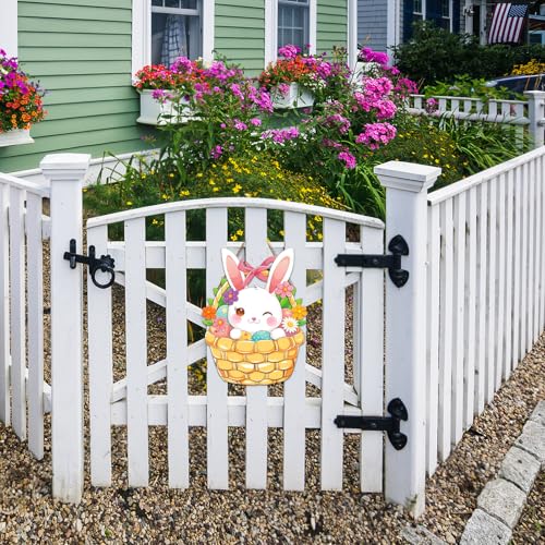 Easter Bunny Door Sign - Wooden Basket Wreath with Flowers & Eggs