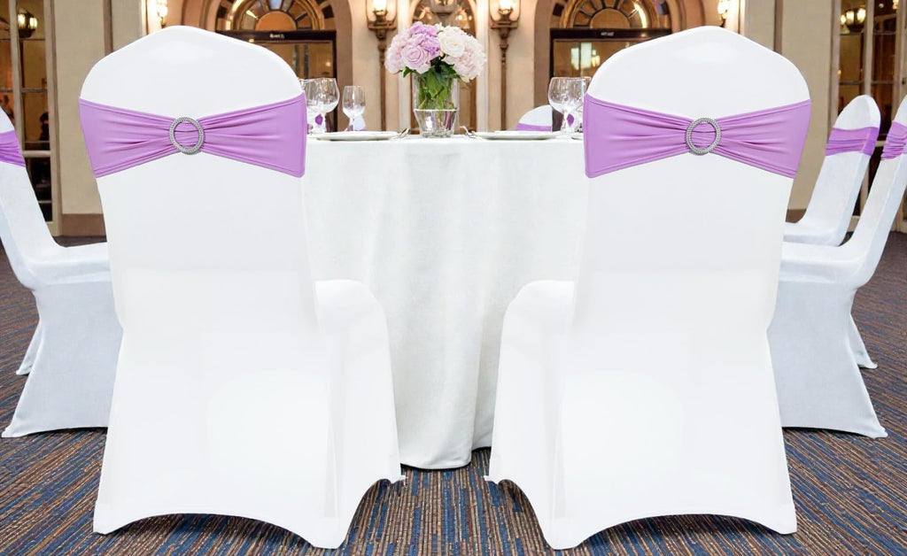 MDS Premium Stretch Chair Sashes - Pack of 100 Elastic Covers with Buckle Slider | Light Purple