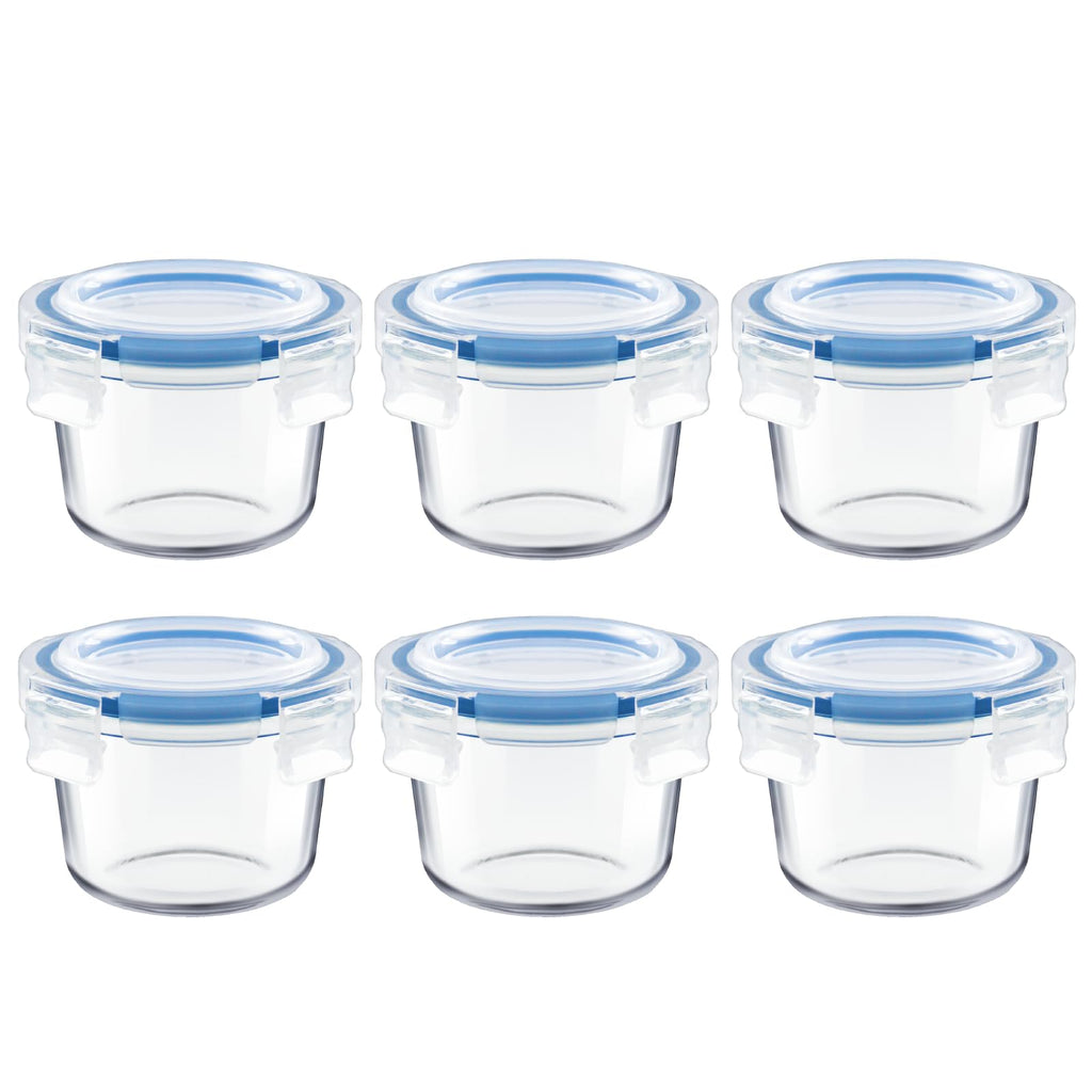 Iyulania Set of 6 Small Glass Storage Containers, 7 oz Food Containers with No-Spill Lids, Thick Glass Jars for Meal Prep, Baby’s Snacks, Leftovers and Sauces, Dishwasher & Microwave Safe