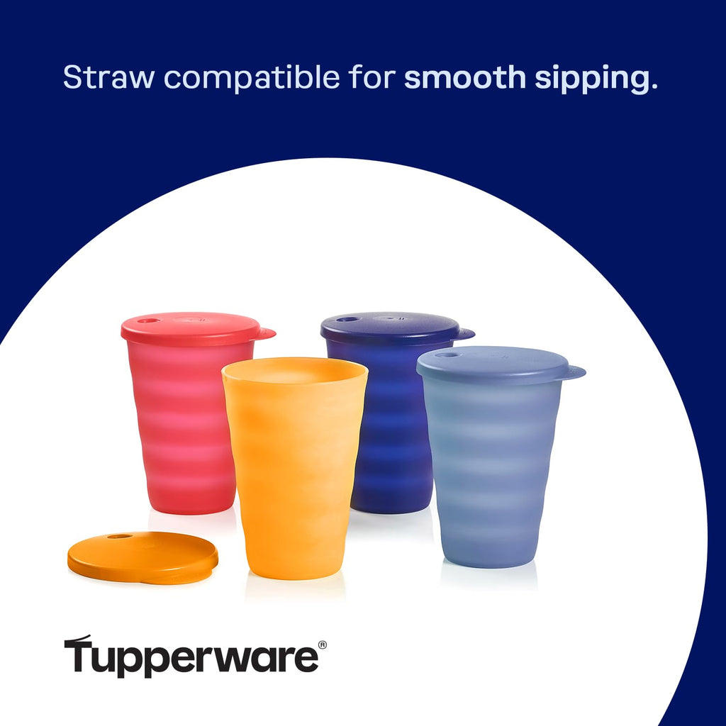 Tupperware Impressions Tumbler Setin Multicolor, 4 Count, Dishwasher Safe and BPA Free (4 Tumblers, 4 Lids, 17 fl oz each)