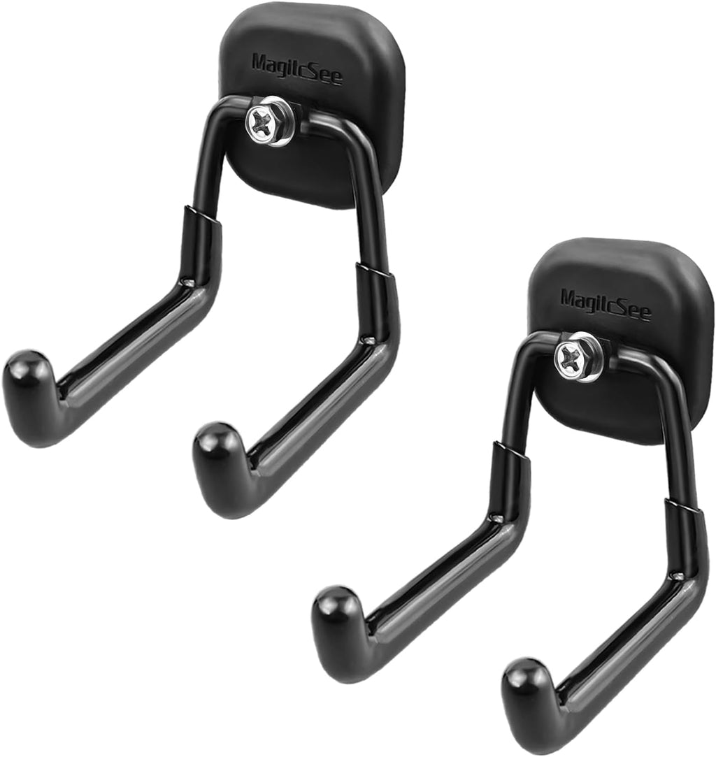 Skiennix Heavy-Duty Magnetic Garage Hooks - 2 Pack Utility Tool Organizer with Anti-Slip Rubber Coating