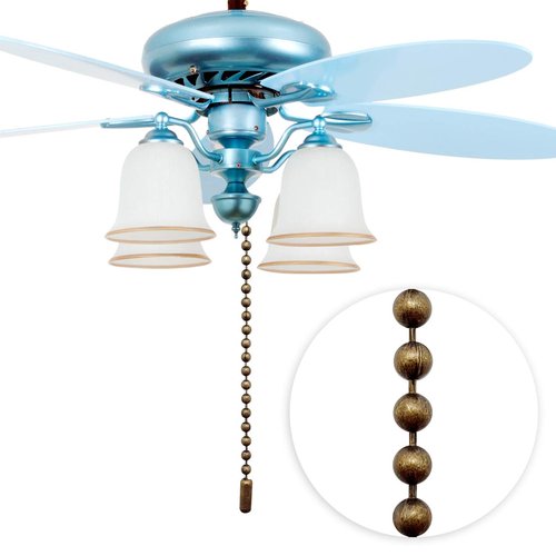 Ceiling Fan Pull Chain Extenders 4‑Pack – Four 39-Inch (1 Meter) Antique Brass Beaded Chains with Connectors, Fan and Light Pull Chain Extension for Fixtures