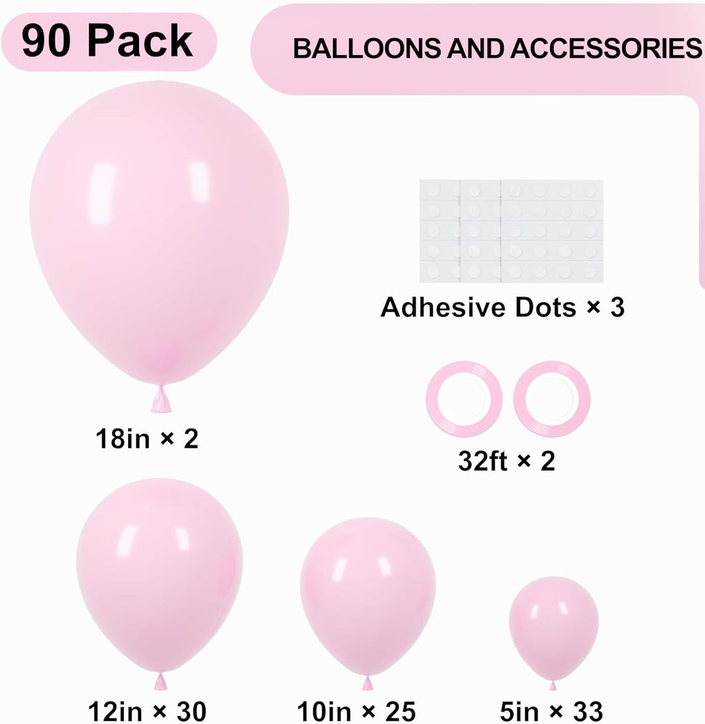 Voircoloria Light Pink Balloon Garland Kit - 90 Pack in Various Sizes for Birthday Parties, Baby Showers & Weddings