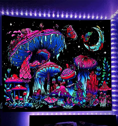 TUGCAY 30x40 Blacklight Mushroom Tapestry UV Reactive Wall Hanging for Bedroom Dorm Decor