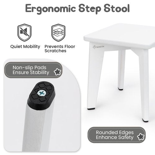 StrongTek Bamboo Step Stool for Kids and Adults, Sturdy and Versatile Short Foot Stool for Bathroom, Kitchen, Bedroom, Compact 10-inch Small Wood Stool, Plant Stand (White)