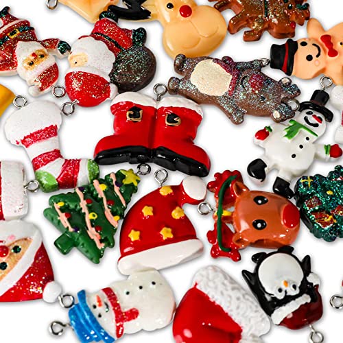 Mini Resin Christmas Ornaments Set - 36 Tiny Holiday Decorations with String
