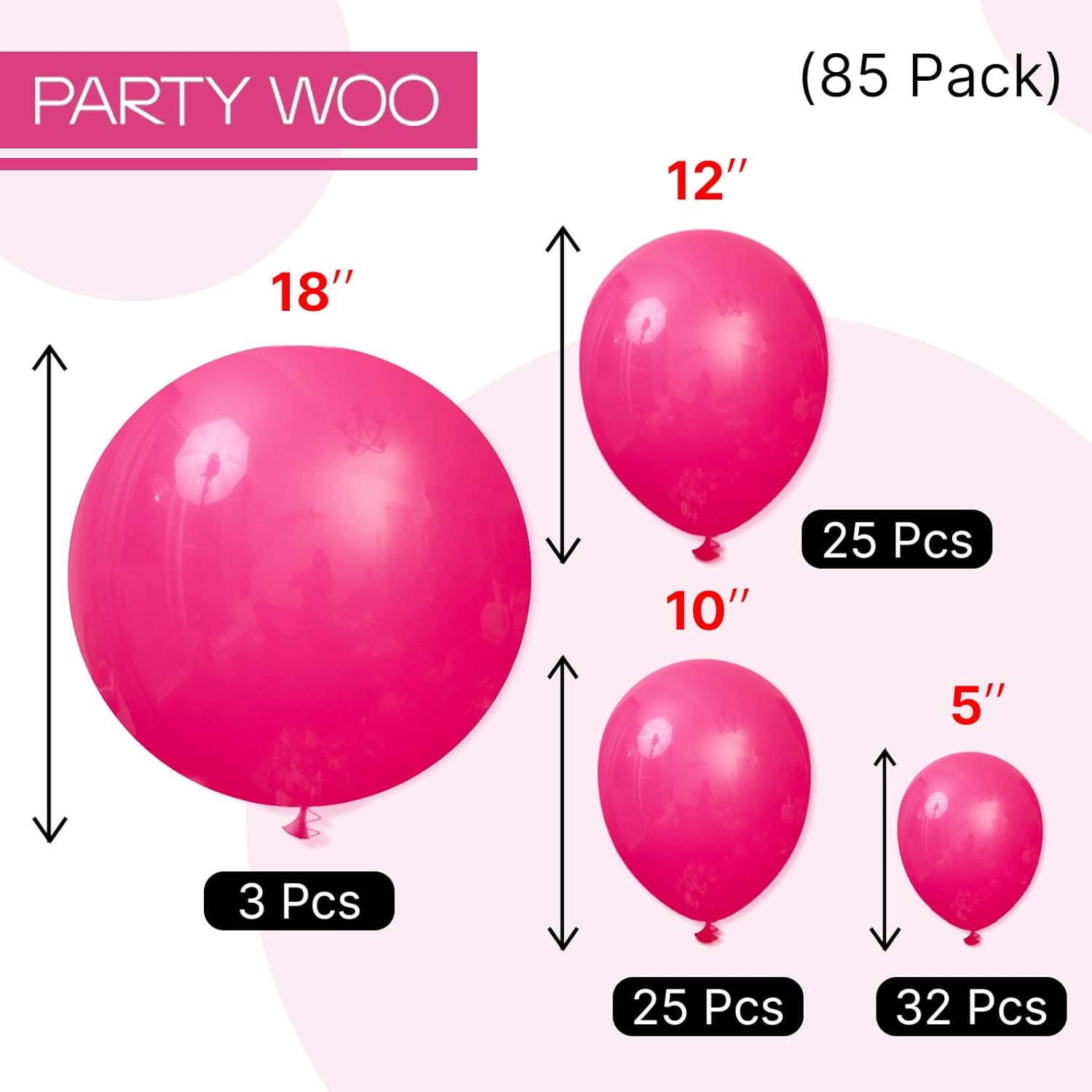PartyWoo Hot Pink Balloon Arch Kit - 85 Pcs in Various Sizes for Baby Showers, Weddings & Birthdays | Fuchsia Decor