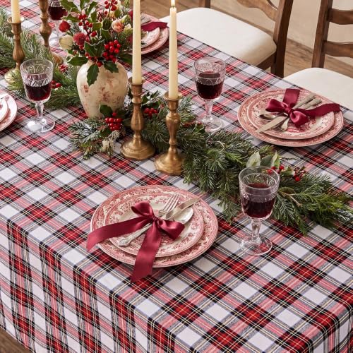 Romanstile Christmas Checkered Tablecloth Rectangle Red White 60 x 120 - Redwhiteplaid