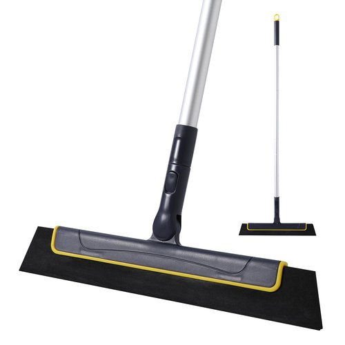 Yocada Floor Squeegee Broom EVA Foam Blade Aluminum Pole for Shower Bathroom Kitchen Home Tile Pet Hair Fur Floor Marble Glass Window Water Foam Cleaning Long Adjustable Removable Handle Anti Static