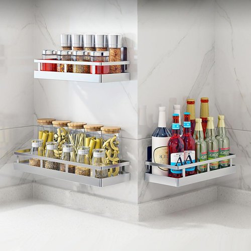 2PCS Kitchen Spice Rack, SUS304 Stainless steel Wall Mount Storage Rack, Seasoning Container, 19.7Inch Spice Organizer, Kitchen Seasoning Hanging Rack, Bathroom Shelf for Storing Toiletries
