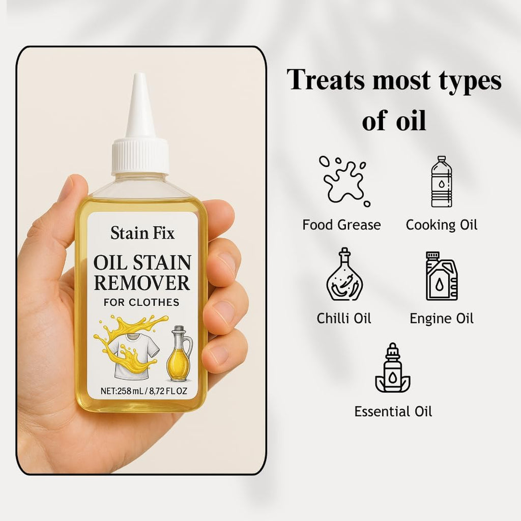 Oil Stain Remover - Effective Fabric Cleaner for Cooking & Engine Stains | 8.72oz, Safe for All Fabrics