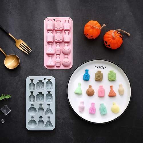 2 Pack 3D Apothecary Potion Bottle Silicone Molds 12 Cavity Halloween Themed Baking Mould Tray DIY Baking Tool for Chocolate Cake Dessert Candy Mousse Pastry Handmade Soap Crayons Cupcake Topper