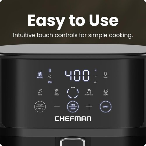 Chefman Air Fryer - 6 QT Compact Air Fryer with Hi-Fry Technology & Easy-View Window - Black