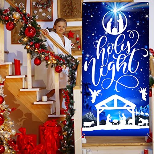 Holy Night Nativity Scene Christmas Door Banner - 71x35 Inch