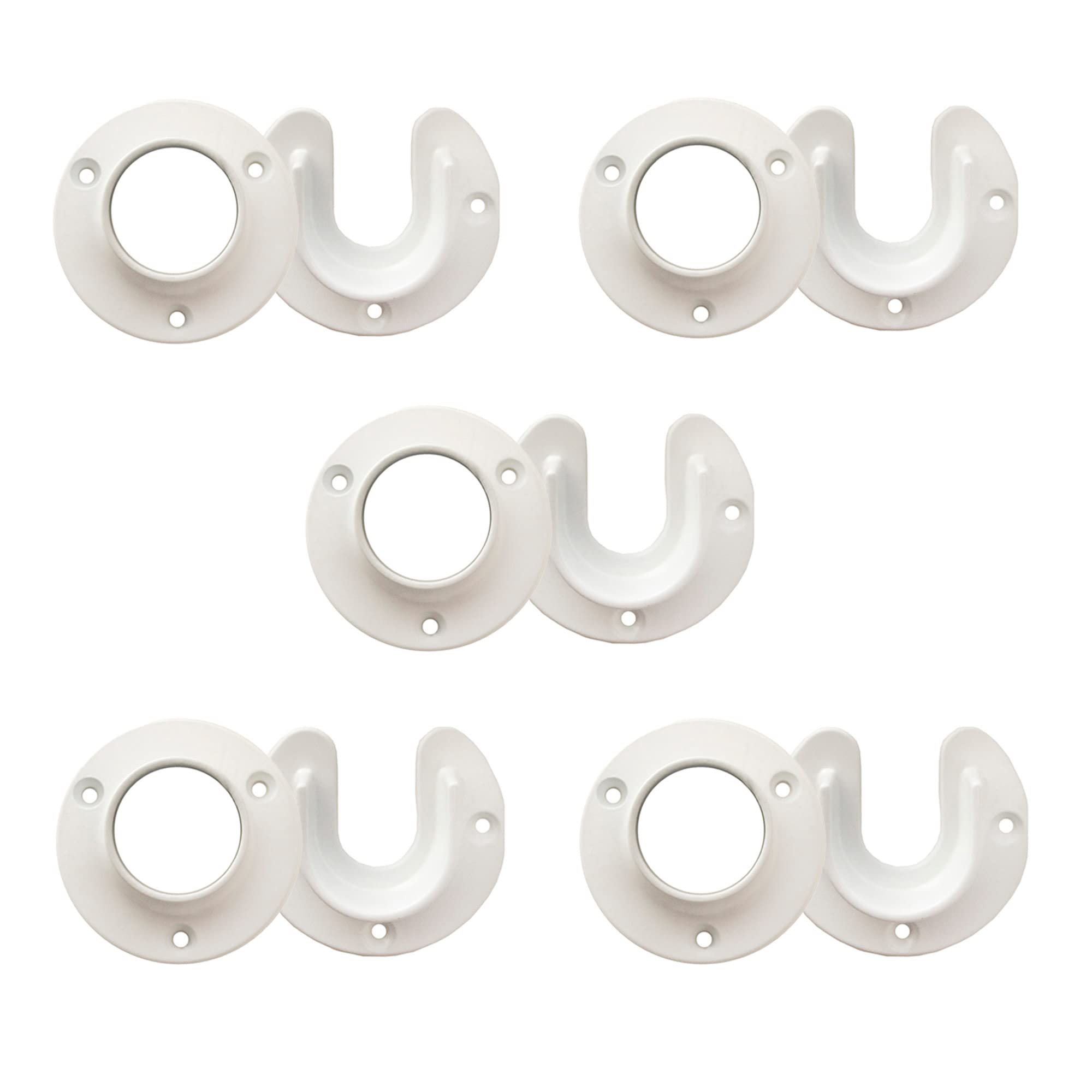 Design House Closet Rod Brackets, Fits Standard Closet Rods, Durable, White, 5-Pack Closet Rod Support Sockets, 2.75 in. Diameter x 0.88 in.W, 182717