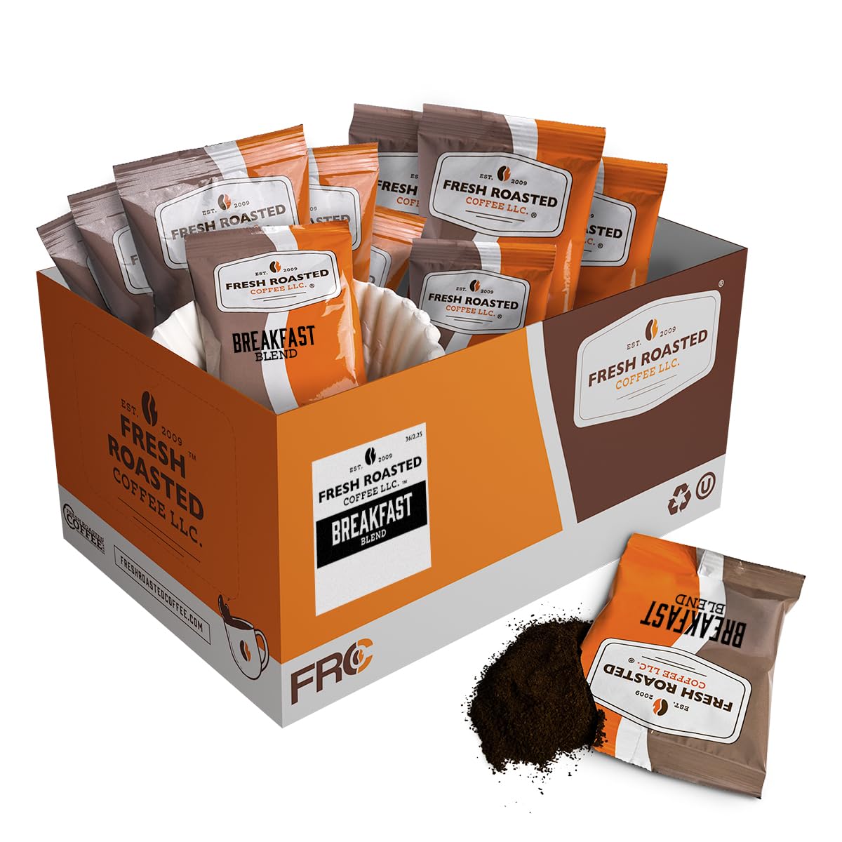 Fresh Roasted Coffee, Breakfast Blend, Kosher, Pre-Ground Fractional Packs, 2.25 Ounce, 36 Count