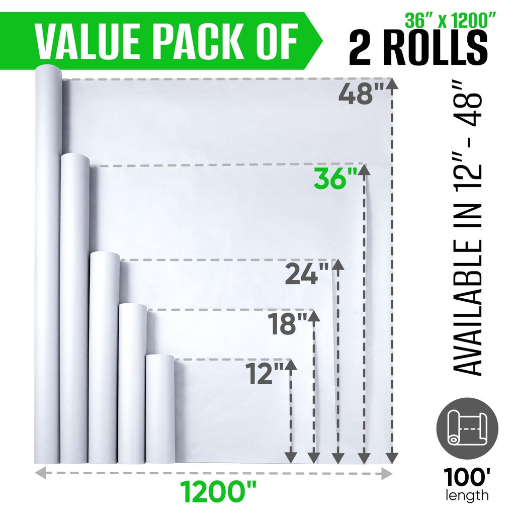 Paclord 36" x 100' Made in USA White Butcher Paper Roll (Value Pack of 2) - Food-Grade, Breathable Butcher Paper - Perfect for BBQ, Smoking Meat, and Wrapping Brisket