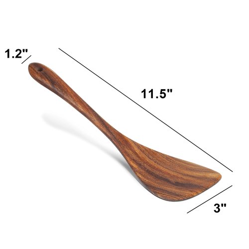 Jilla-hla Wooden Spatula Nonstick Turner Acacia Wood, Left Long Handle Flat Frying Spatulas Handmade for Kitchen Gifts, Ideal Cookware Utensils for Cooking Eggs, Fish, Pancakes