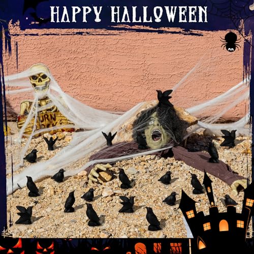 Yalikop 20 Pcs Mini Black Resin Crow Figurines Halloween Decor