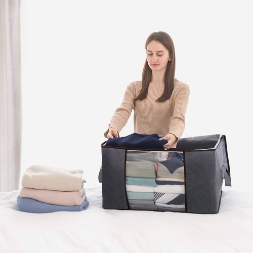 Lifewit 90L Large Storage Bags - 6 Pack Closet Organizers with Lids | Foldable Containers for Clothes & Bedding - Gray