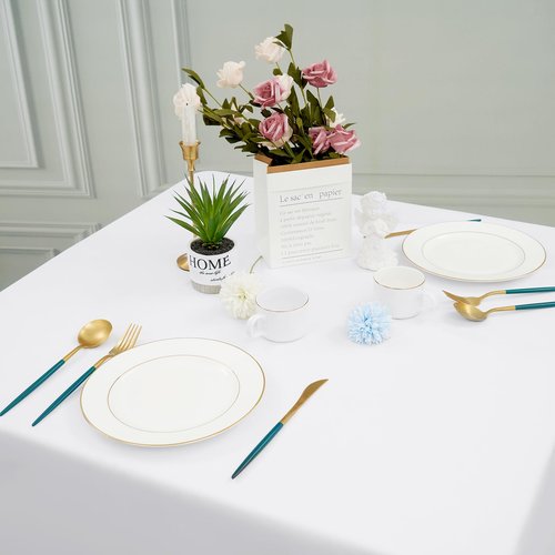 12 Pack White Square Tablecloths - 52 x 52 Inch, Polyester Table Cover for Square Table, Stain and Wrinkle Resistant, Washable Fabric, Restaurant Banquet Party