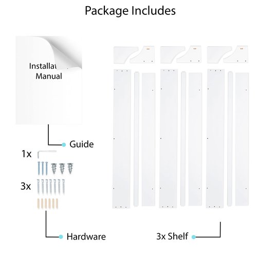 brightmaison Angel 30 inch Long Floating Shelves for Wall, Nursery Decor Toy Storage Shelf & Kids Bookshelf, Set of 3 White