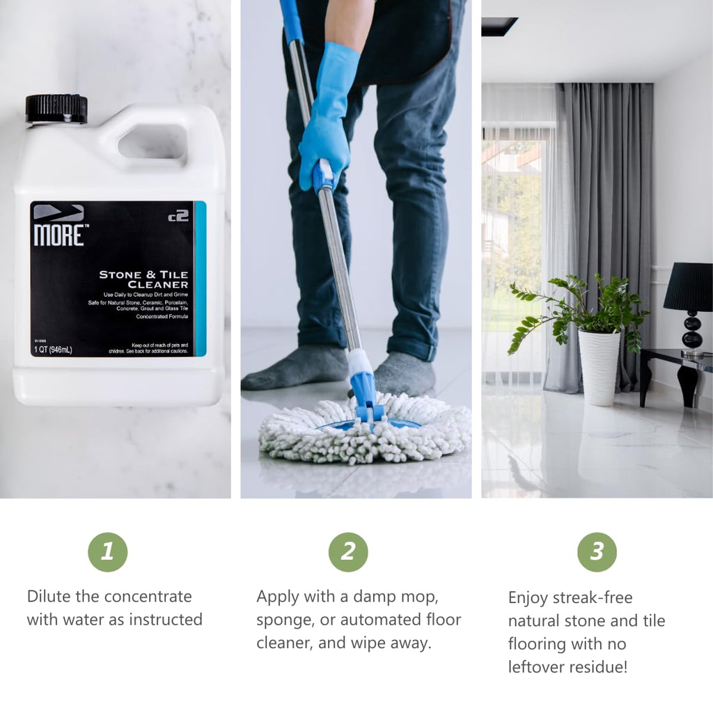 MORE - Stone & Tile Cleaner - Grout & Floor Cleaner for Natural Stone, Marble, Concrete, Ceramic, & Porcelain - Water-Based Grout Cleaner for Tile Floors - Concentrated Formula - pH Neutral - 32oz
