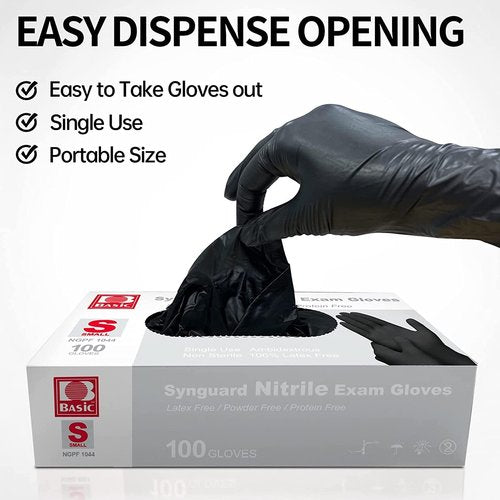 Intco Basic Medical Black Nitrile Exam Gloves 4.5 Mil - Latex-Free & Powder-Free - NGPF 1045 (Case of 1,000), Medium