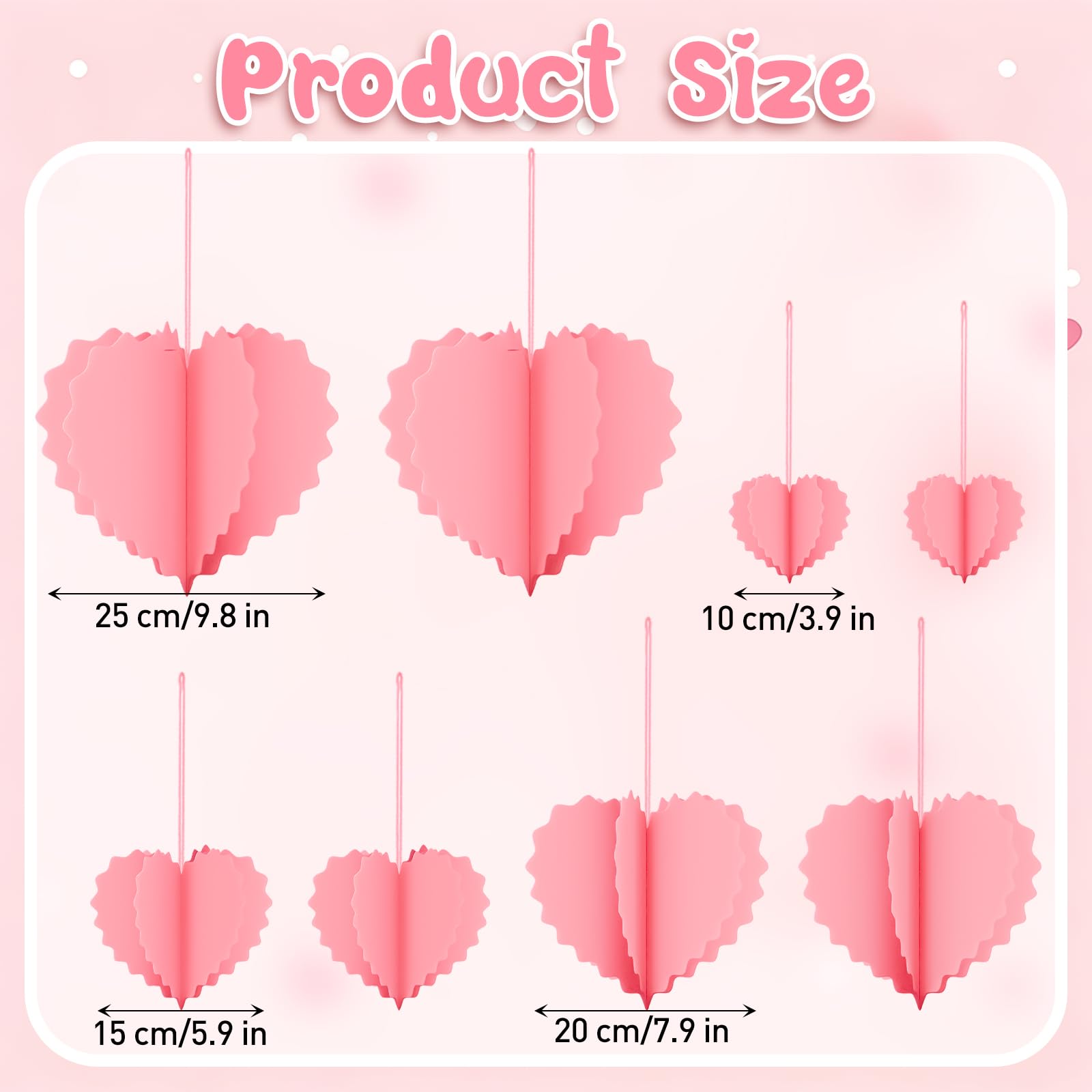 Valentines Day Decorations - 8 Pcs Pink 3D Valentines Hanging Hearts Ornaments Paper Valentines Tree Decorations for Valentines, Wedding, Engagement, Anniversary, Galentines Party Décor