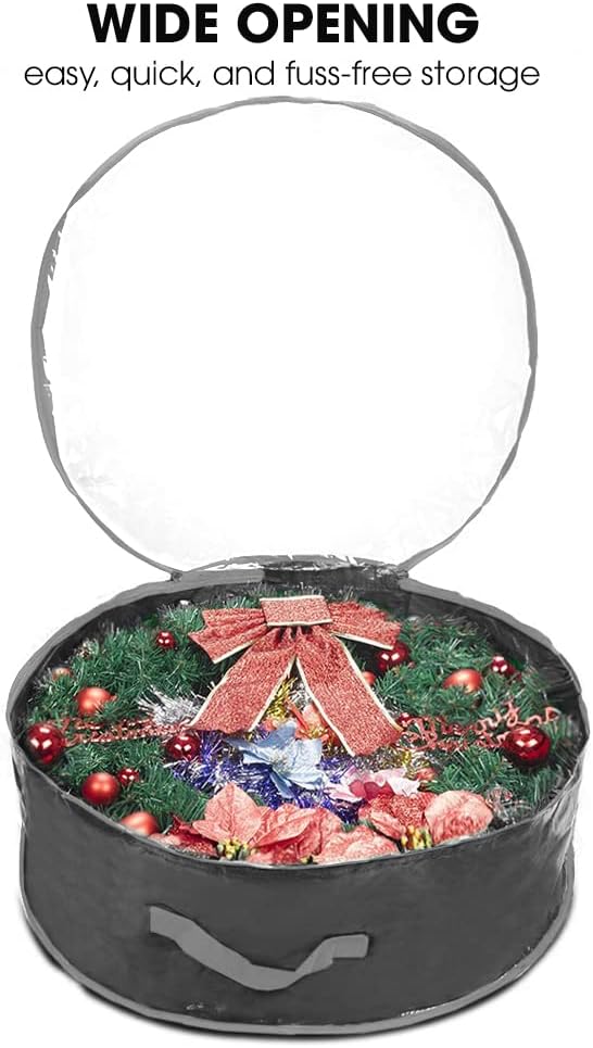Propik Christmas Wreath Storage Bag - Tear Resistant Holiday Container with Clear Window | 36 Inch, Black - 2 Pack