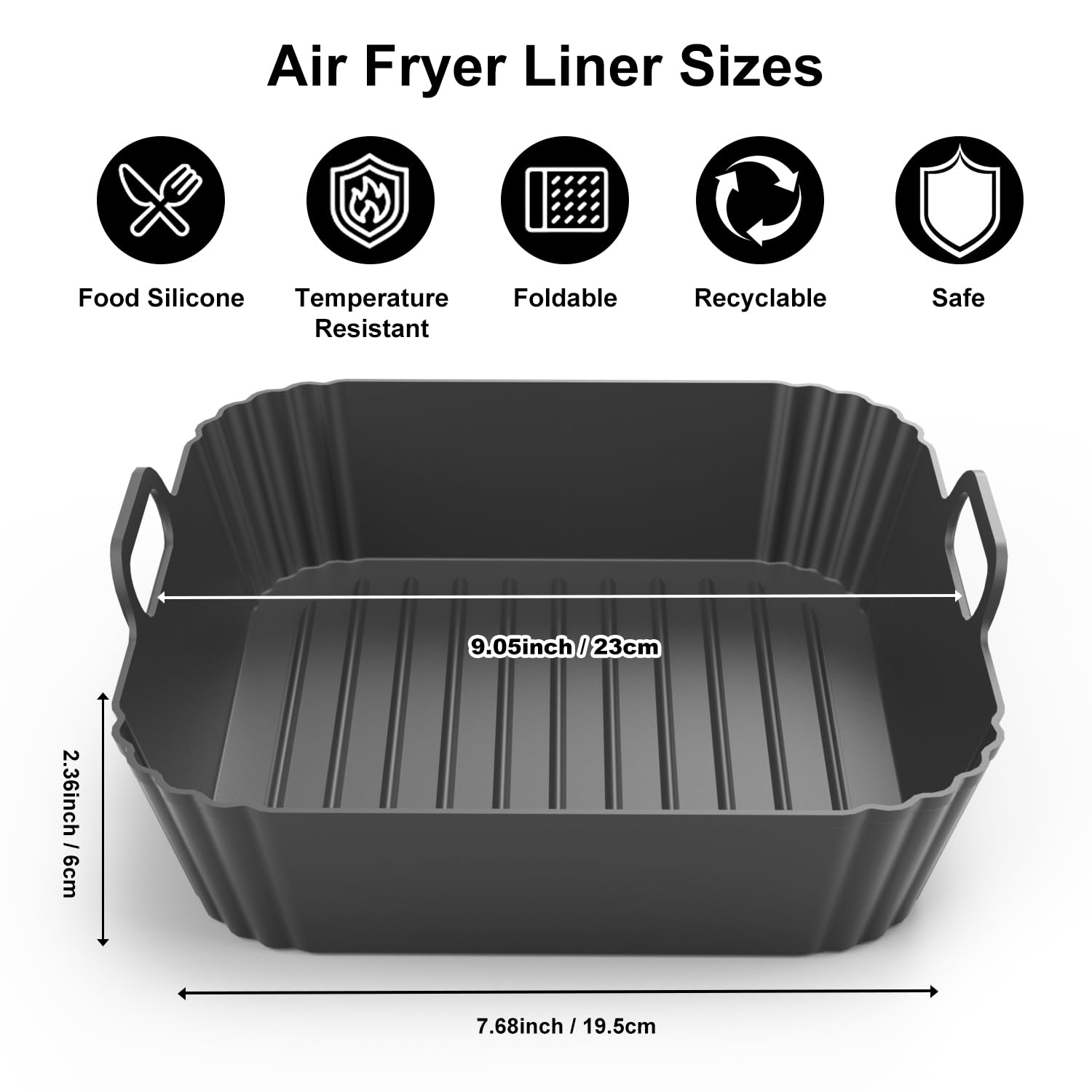 PINTAUR 9-Inch Large Square Silicone Air Fryer Liners for Ninja AF141 AF181 AF142 Cosori 6QT, 2 Pack Silicone Pot Baking Accessories for Chefman, Instant, Cuisinart, Reusable Tray Insert 5–8QT