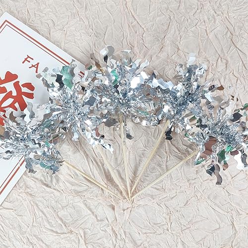 10PCS Silver Foil Firework Cupcake Toppers for Birthday Parties