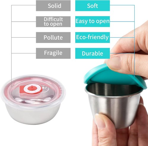 Freshmage Stainless Steel Dressing Containers - 6 Pack Reusable Leakproof Sauce Containers (2.4oz)