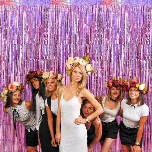 Laser Pink Streamers for Parties - 3.28ft x 6.56ft Pink Foil Curtain Set